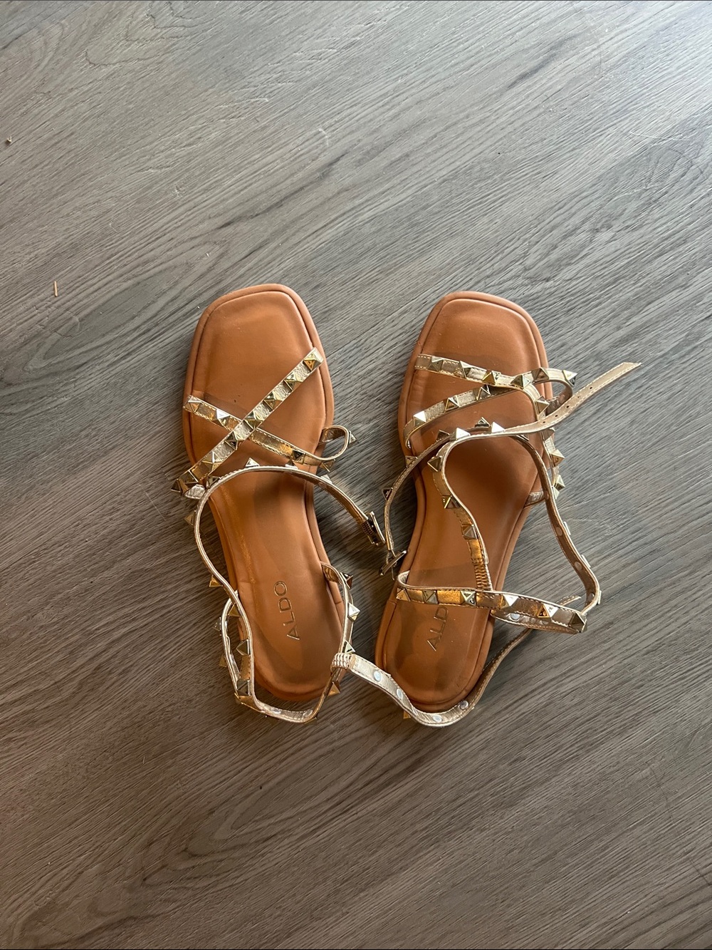 ALDO Tan Strappy Sandals with Gold Studs